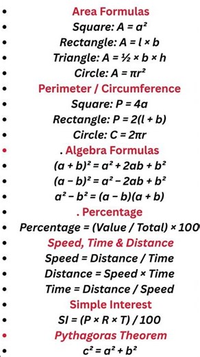 basic math formulas