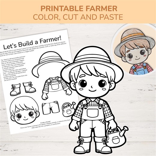 Printable Farmer Craft – Cut, Color & Glue Paper Activity for Kids | A4, A5, US Letter | Preschool Farm Theme | Digital Download - Etsy