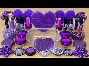 PURPLE SLIME 💜💜💜 Mixing makeup and glitter into Clear Slime 💯% ASMR Satisfying Slime Videos 1080p