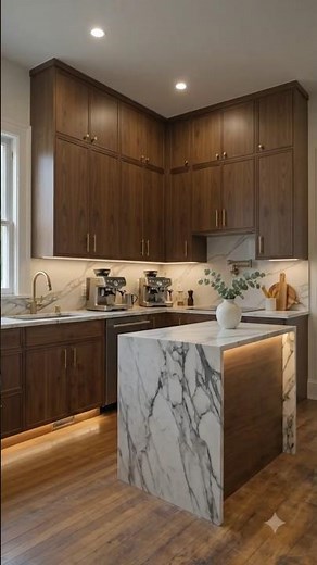 "Luxurious Modern Walnut Kitchen with Marble Island"