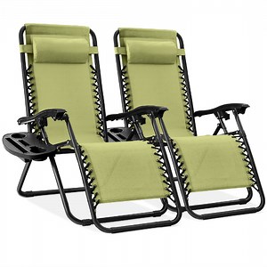 Best Choice Products Set of 2 Zero Gravity Lounge Chair Recliners for Patio, Pool w/ Cup Holder Tray - Dusty Green/Black