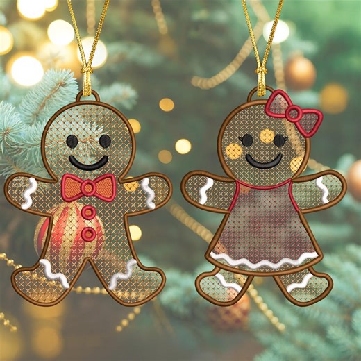 FSL Gingerbread Couple Machine Embroidery Design, Freestanding Lace Earring Embroidery Pattern, FSL Christmas Ornament, Ginger Ornament - Etsy