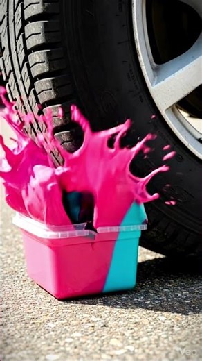 Car Crushing Slime-filled plastic container #shorts #crushing #asmr #crunchy