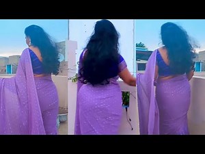 Back Pose Saree fashion show Lavender 🪻 Chiffon Saree Glamorous Back Pose Saree Lover