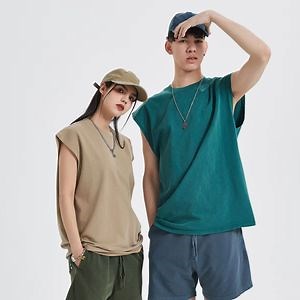 [Hot Item] High Street Washing, Dyeing, Distressed Shoulders, Pure Cotton, High-Quality Vests Supporting Personalized Customization