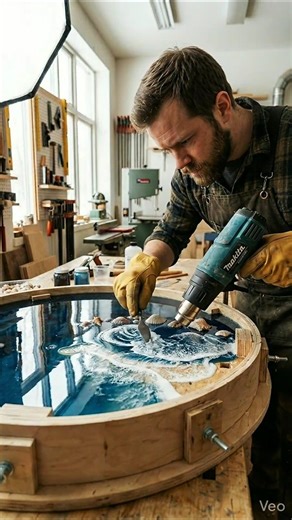 Mini Ocean Resin Table 🌊 | Satisfying Epoxy Beach Table Build #shorts