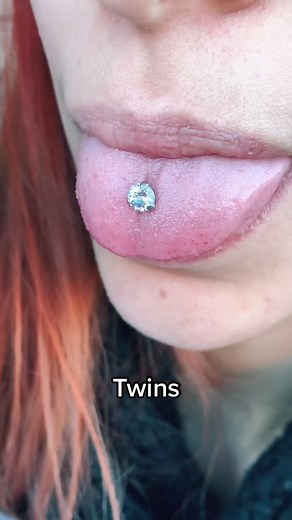 Twins Tongue Piercing with Zirconium Jewelry