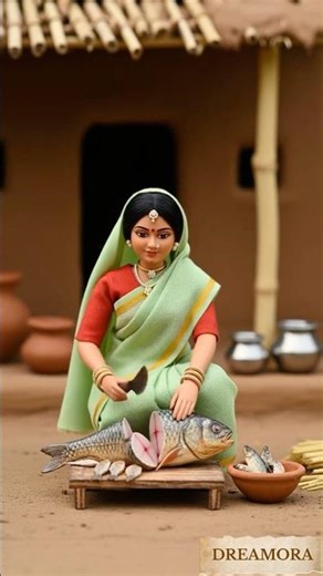 Tiny Doll Couple Cooks Fresh Fish Curry 🐟From Pond to Plate #IndianVillage #DollStory #ASMRCooking