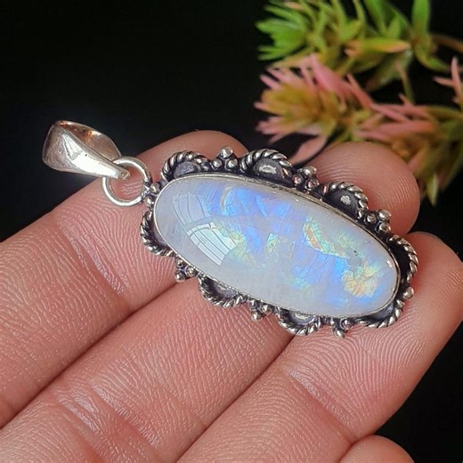 White Moonstone Pendant | 925 Sterling Silver Handmade Necklace | Vintage Jewelry - Etsy
