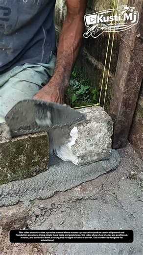 Precision Stone Masonry Corner Installation | Manual Alignment Construction Guide.