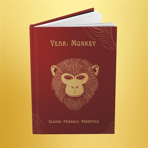 Year of the Monkey Hardcover Journal Matte | Chinese Zodiac Notebook, Gold and Red - Etsy
