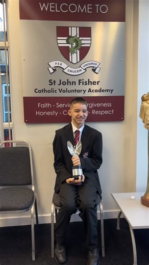 It was the first day back at school today for Zach after winning his Teenager of Courage Award at The Pride of Britain on Monday evening. We are so very proud of you Zach. I think you can agree, his smile says it all 🥹 | St John Fisher Catholic VA
