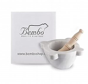 Bembo White Carrara Marble Mortar and Pestle – Genovese Model Ø 18 cm (7.1″) – Made in Italy – Import Duty Included, No Additional Import Charges