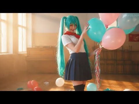 [AI Neuro-Cosplay] Hatsune Miku cosplayer popping balloons