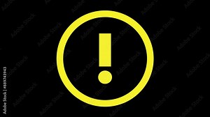 A yellow exclamation mark within a circle appears with a simple and smooth animation. Concept of caution or warning sign. 4K Motion Graphics.