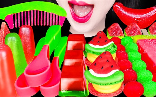 Jane ASMR EDIBLE HAIR BRUSH, EDIBLE SPOON, WATERMELON DESSERT EATING