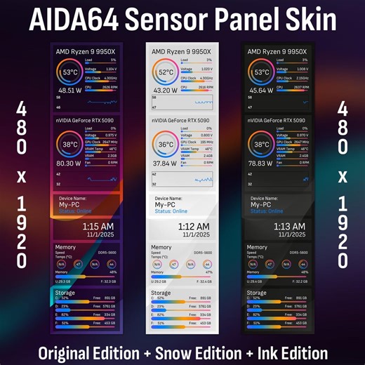 AIDA64 Sensor Panel Skin Template 480x1920 (portrait)x3: Abstract Tri-color Modern PC Case Display - Etsy
