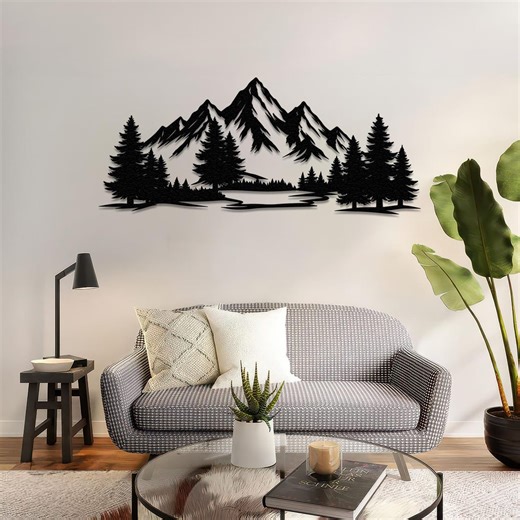 Mountain Metal Wall Decor, Forest Branch Art, Large Wall Piece - Etsy
