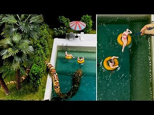How To Make Diorama: Giant Snake Attacks Swimming Couple / Clay / Resin Art