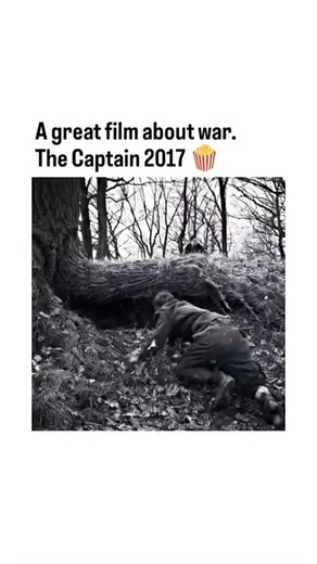 @ilike_funmemes on Instagram: "This 59-second video is a fan-made or promotional trailer compilation for the 2017 German war drama film The Captain (original title: Der Hauptmann), directed by Robert Schwentke.Shot in stark black-and-white, it captures key early scenes: A young German deserter, Private Willi Herold (played by Max Hubacher), frantically flees through barren woods in April 1945, hiding under fallen trees as pursuing soldiers hunt him. Exhausted and desperate, he discovers an aband