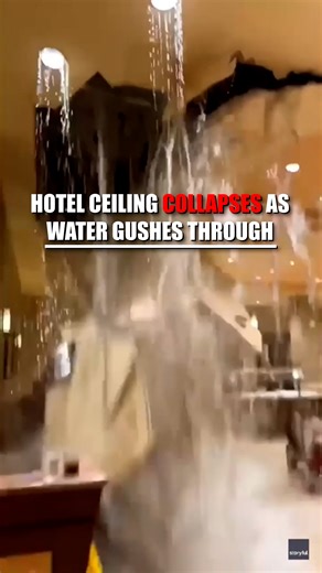 'THAT SUCKS': Wild video shows a hotel ceiling collapsing and gushing water as guests eat breakfast in the lobby. Plumbing problems due to frigid temperatures reportedly caused the collapse at the Embassy Suites in Norman, Oklahoma. Thankfully, no injuries were reported. | Fox News