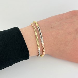 14k Tri-color Solid Gold Rope Bracelet Diamond Cut Italian Necklace - Etsy