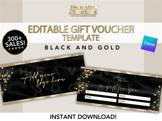 Black and Gold Gift Voucher Template: Editable Canva Design (printable) - Etsy Canada