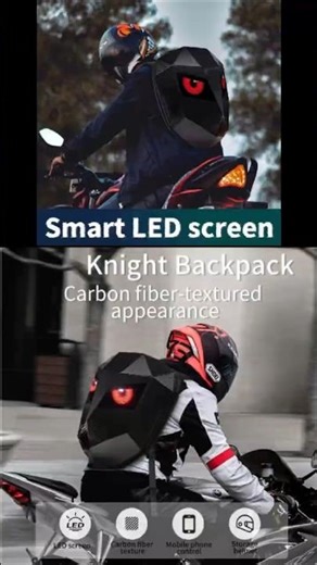 Biker Gear LED Eyes Backpack Holds Helmet + Crazy Animations!
