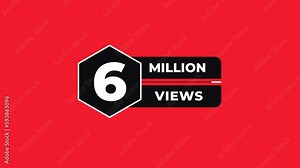 6 Million views counter icon animation. Luma matte with transparent background 4K resolution