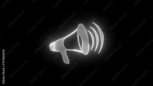 Megaphone icon glowing neon white color animation black background
