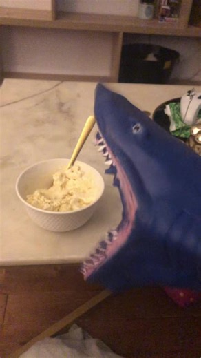 Shark puppet eats pee ice cream