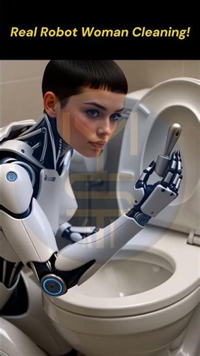 Real Humanoid Robot Woman Cleaning a Bathroom | Ultra Realistic AI Scene