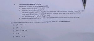 II. Solving Equations Using FactoringBemember the steps for f... | Filo