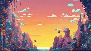 An animated pixel art robot submerges into a pixel art ocean, uncovering a submerged pixel art city