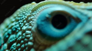Chameleon eye with rotating movement and textured skin in high-definition closeup