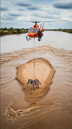 Zebra Stranded on Sandbar Airlifted to Safety in Dramatic River Rescue #shorts #animalrescue #love