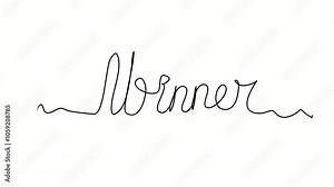 Winner, text. One line drawing doodle hand drawn. Video 4k object illustration, minimalism hand drawn sketch design modern new