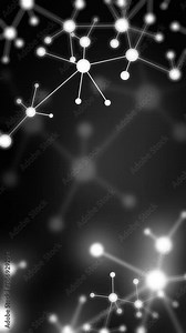 Dark technology background. Abstract bright energy atom and molecular grid. Loop animation. Vertical video.