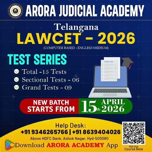 TG LAWCET-2026|TEST SERIES BATCH-02|FROM APRIL-15 -2026|#arorajudicialacademy|#lawcetexampreparation