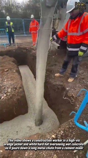 Pouring Ready-Mix Concrete into a Deep Trench Using a Cement Mixer Truck Chute