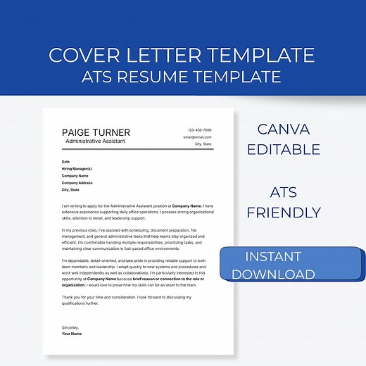 ATS Cover Letter Template | Editable Canva Design (instant Download) - Etsy