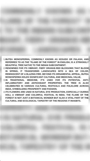 Kesudo (Butea monosperma) flower description and uses