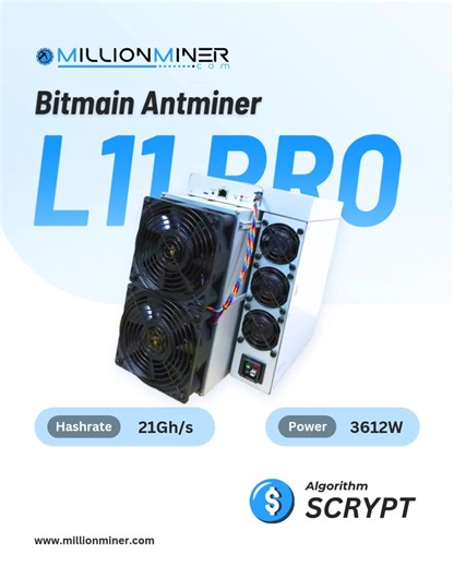 Million Miner | ⚡ Bitmain Antminer L11 Pro (21Gh/s) — next-gen Scrypt performance for Litecoin and Dogecoin. Engineered with advanced efficiency and... | Instagram