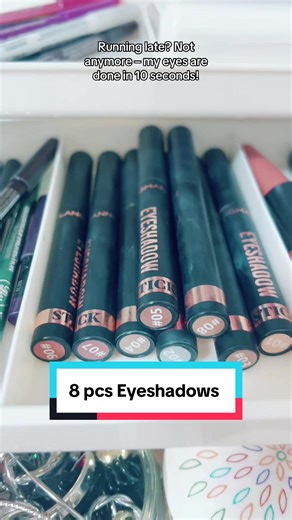 These 8 eyeshadow sticks are a lifesaver 🙌 Just swipe, blend, and go! Super quick, super easy, and perfect for busy mornings. No brushes, no mess – ready in seconds. #TikTokShopFinds #TikTokMadeMeBuyIt #MakeUpHacks #EyeshadowSticks #MakeupMadeEasy