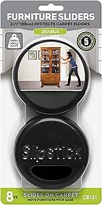 GorillaSliders 3-1/2 Inch Round Furniture Sliders for Carpet & Rugs (8 Pack) Premium Reusable Furniture Movers, Protects Carpeting & Makes Moving Heavy Furniture Easy, Black, CB131