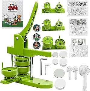 BINGA Button Maker Machine Multiple Sizes 300Pcs - 1''+1.25''+2.25'' Pin Maker Machine, Button Press Badge Maker with 300 Sets Button Making Supplies, 3 Circle Cutter & Magic Book (Green, 25/32/58mm)