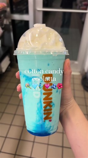 cotton candy coolatta 🩷 i’ve seen this one all over my fyp and had to give it a try! how to order: “can i please have a medium blue raspberry coolatta with 3 pumps of vanilla bean and whipped cream?” PSA!! the standard medium coolatta comes with 6 pumps of liquid sugar so if you don’t want the extra sweetness i would specify that you don’t want it :) #dunkin #dunkindonuts #cottoncandy #frappe #barista