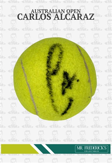 Carlos Alcaraz’s historic Australian Open win hits different. 🏆🔥 This signed ball won’t last long. Head to the website now to get this piece of tennis history in your hands. 🎾✨ #CarlosAlcaraz #AustralianOpen #AOWinner #TennisHistory #MrFredericksCollectables