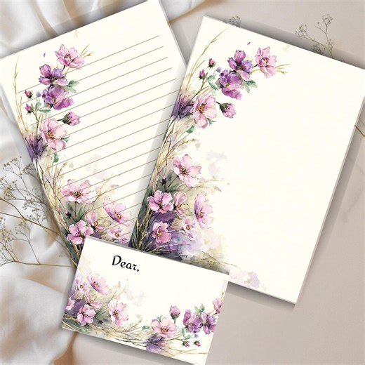 Romantic Floral Letter Set Printable, Watercolor Flower Stationery, Elegant Writing Paper, A4 PDF PNG - Etsy