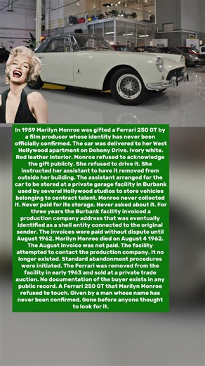The Ferrari Marilyn Monroe Was Gifted — She Refused to Touch It. Vanished After She Died